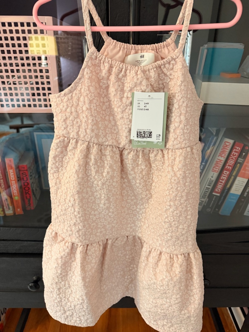 H&M 4T Light Pink Textured Tiered Spaghetti-Strap Dress